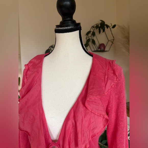 Mexx - Raspberry Pink Ruffle Tie Front Top - Picture 2 of 9